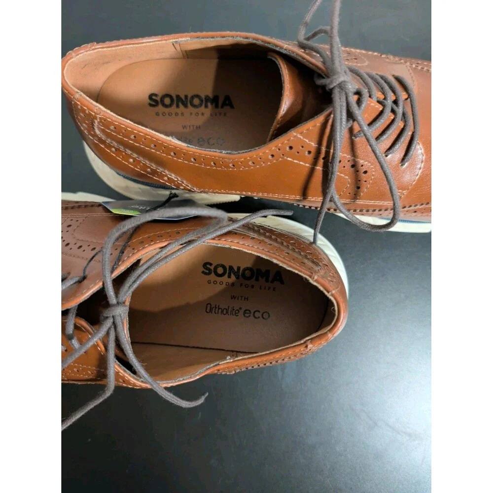 SONOMA ORTHOLITE MORANTT OXFORD SHOES MENS SIZE 9M COGNAC COLOR NEW W/O BOX.